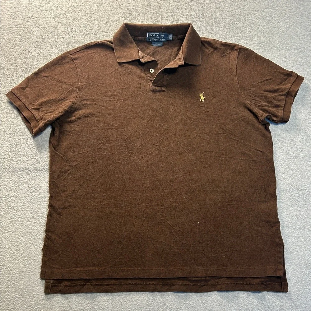 Polo Ralph Lauren Polo Shirt Mens Large Brown Custom Fit Pima Cotton Pony Logo